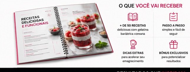 E-book aberto com receitas de gelatina